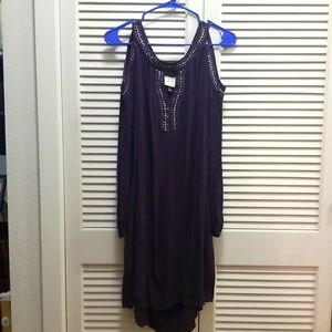 Purple cold shoulder dress